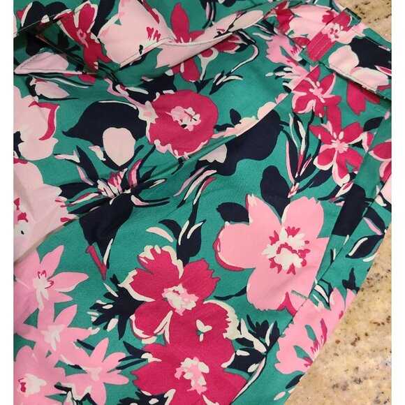 J Crew Pink Green Floral Print Shorts Womens Size 10 Pleats Belted Hawaii - Picture 12 of 13